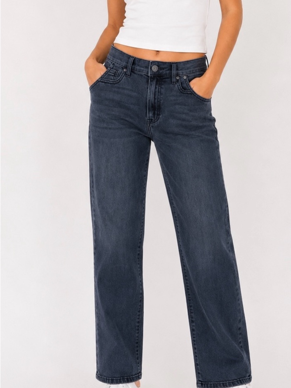 Altar'd State High Rise Wide Straight Leg Jeans Black Wash Size 25 Vintage Chic